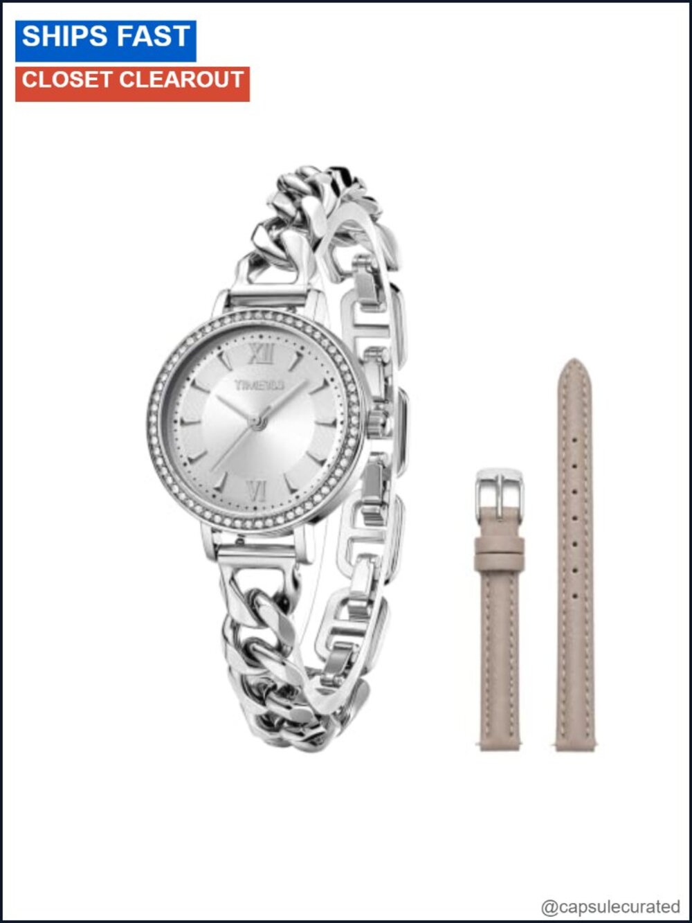 Petite Women's Quartz Watch Crystal Bezel Leather Strap